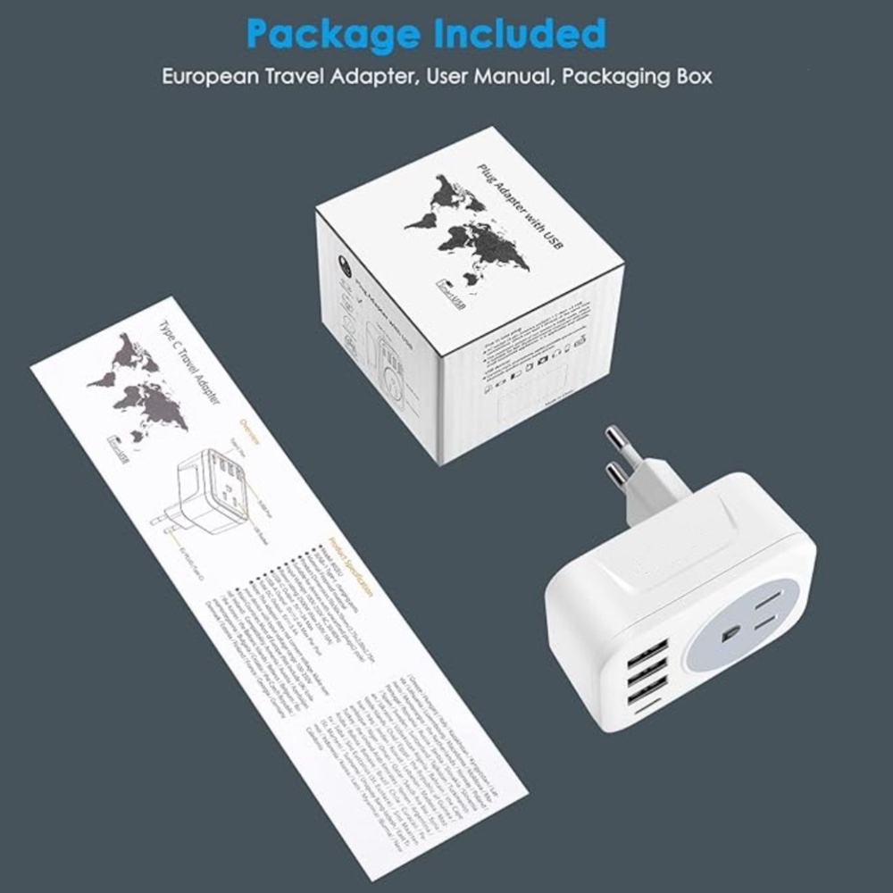 NEW USB-C European Plug Adapter Canada US Europe Travel Essentials International